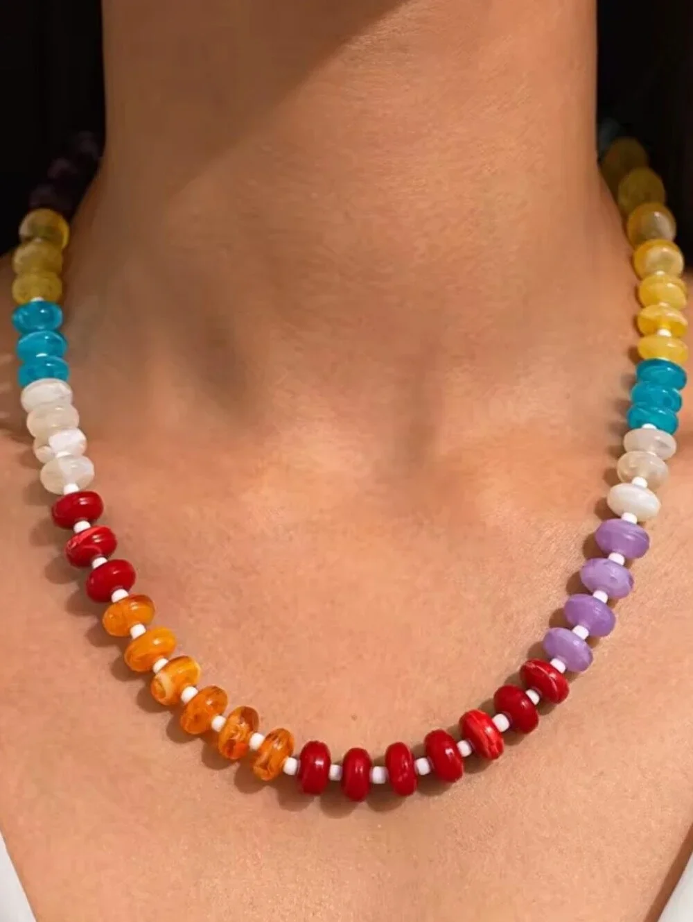 New! Boho Rainbow Beaded Statement Necklace – Vibrant Multi-Color #1030 26a NWOT